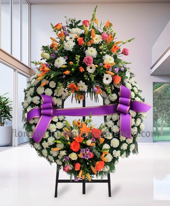 corona funeraria Premium blanca y naranja